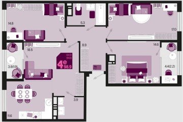Фото №1: 3-комнатная квартира 103 м², 9/18 эт. - Краснодар, мкр. ЖК Первое Место,
