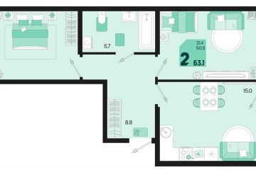 Фото №1: 2-комнатная квартира 65 м², 2/18 эт. - Краснодар, мкр. ЖК Первое Место,
