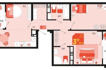 Фото №1: 2-комнатная квартира 75 м², 18/18 эт. - Краснодар, мкр. ЖК Первое Место,