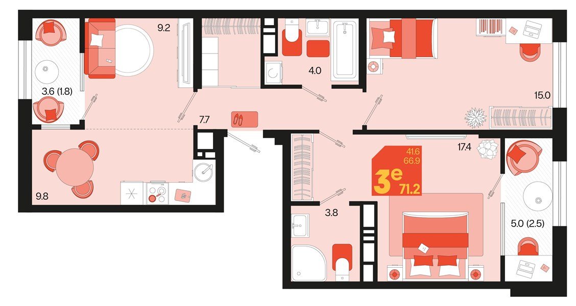 Фото №1: 2-комнатная квартира 75&nbsp;м², 18/18&nbsp;эт. - Краснодар, Карасунский внутригородской округ, мкр. ЖК Первое Место