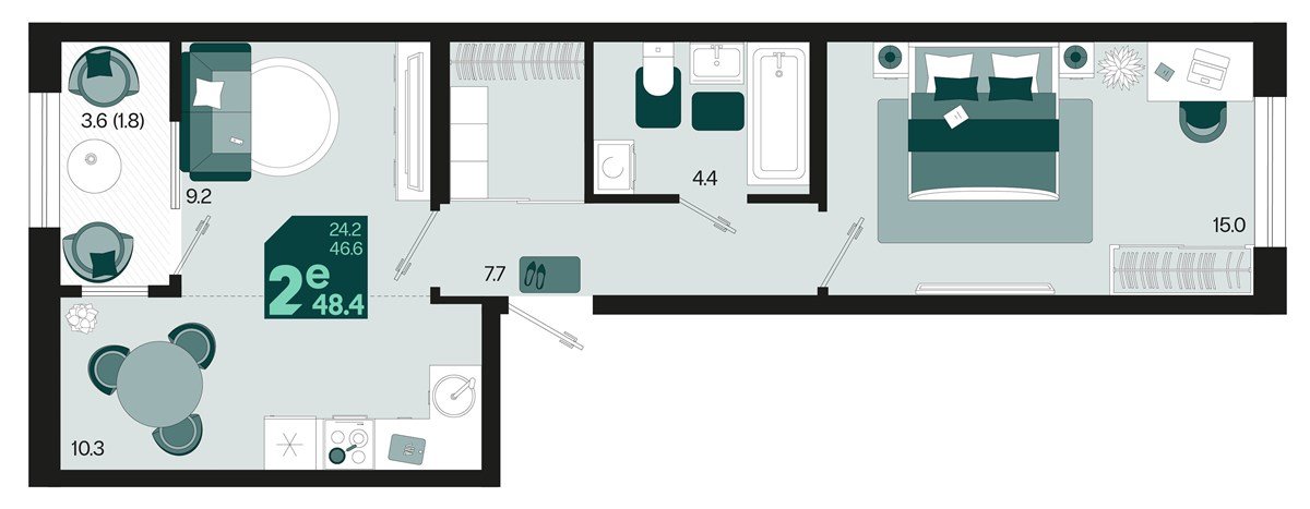 Фото №1: 1-комнатная квартира 50&nbsp;м², 2/18&nbsp;эт. - Краснодар, Карасунский внутригородской округ, мкр. ЖК Первое Место