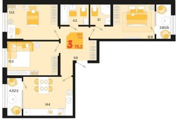 Фото №1: 3-комнатная квартира 79 м², 2/18 эт. - Краснодар, мкр. ЖК Первое Место,