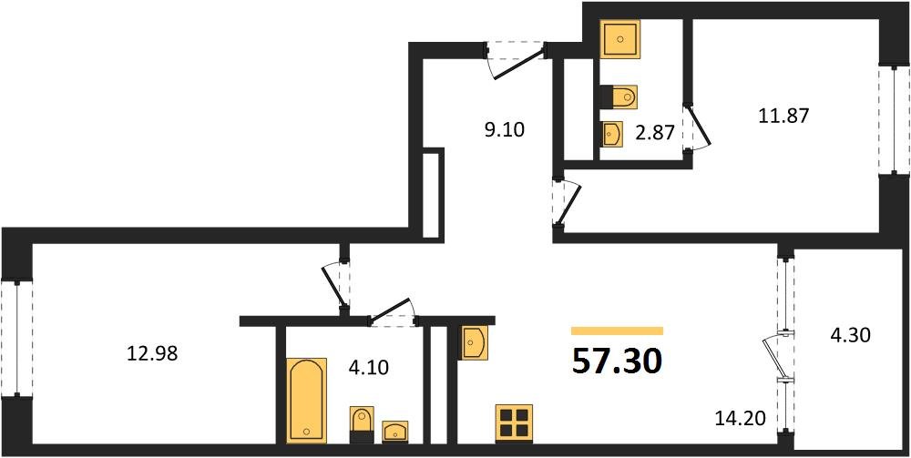 Фото №1: 2-комнатная квартира 59&nbsp;м², 7/16&nbsp;эт. - Краснодар, Карасунский внутригородской округ, Хлопчато-бумажный Комбинат, мкр. жилой квартал Патрики