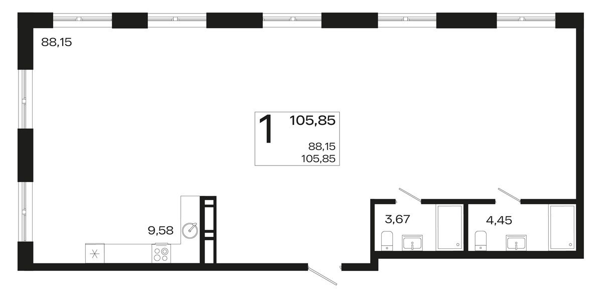 Фото №1: 1-комнатная квартира 105&nbsp;м², 16/16&nbsp;эт. - Краснодар, Карасунский внутригородской округ, Хлопчато-бумажный Комбинат, мкр. жилой квартал Патрики