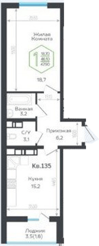 Фото №1: 1-комнатная квартира 46&nbsp;м², 19/21&nbsp;эт. - Краснодар, Центральный внутригородской округ, мкр. Черёмушки