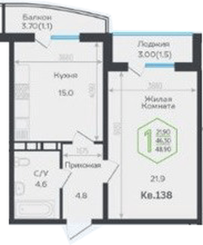 Фото №1: 1-комнатная квартира 47&nbsp;м², 11/21&nbsp;эт. - Краснодар, Центральный внутригородской округ, мкр. Черёмушки