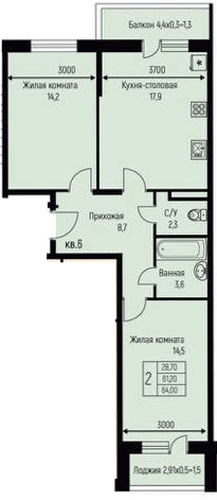 Фото №1: 2-комнатная квартира 64&nbsp;м², 2/3&nbsp;эт. - Берёзовый, Прикубанский внутригородской округ, Прогресс, жилой комплекс Прогресс, мкр. жилой комплекс Нова Вита, ул. имени А.Н. Лодыгина, 6к3
