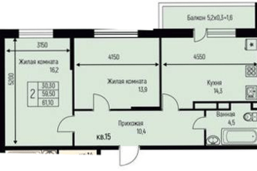 Фото №1: 2-комнатная квартира 61 м², 3/3 эт. - Берёзовый, мкр. жилой комплекс Нова Вита, ул. имени А.Н. Лодыгина, 6к3