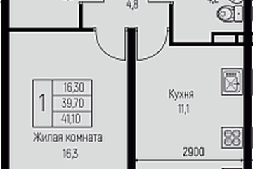 Фото №1: 1-комнатная квартира 41 м², 1/3 эт. - Берёзовый, мкр. жилой комплекс Нова Вита, ул. имени А.Н. Лодыгина, 6к2/1