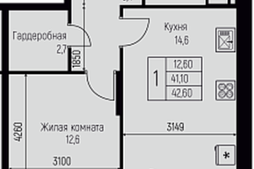 Фото №1: 1-комнатная квартира 42 м², 1/3 эт. - Берёзовый, мкр. жилой комплекс Нова Вита, ул. имени А.Н. Лодыгина, 6к2/1