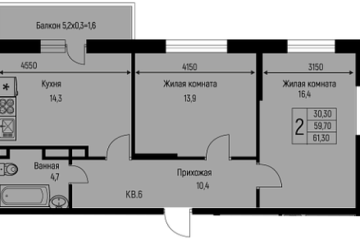 Фото №1: 2-комнатная квартира 61 м², 2/3 эт. - Берёзовый, мкр. жилой комплекс Нова Вита, ул. имени А.Н. Лодыгина, 6лит7