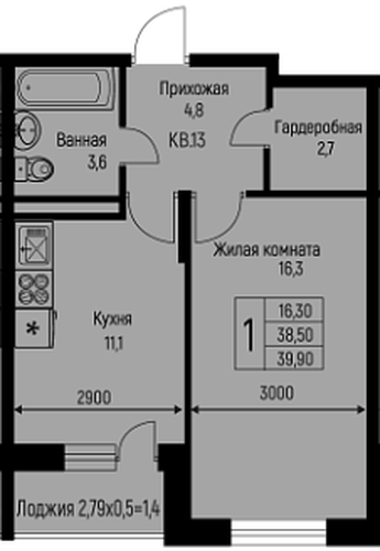 Фото №1: 1-комнатная квартира 39&nbsp;м², 3/3&nbsp;эт. - Берёзовый, Прикубанский внутригородской округ, Прогресс, жилой комплекс Прогресс, мкр. жилой комплекс Нова Вита, ул. имени А.Н. Лодыгина, 6лит7