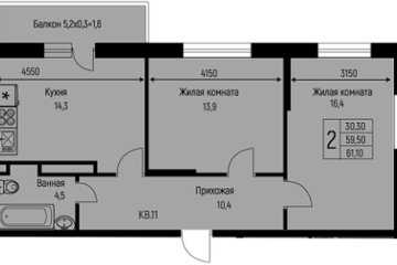 Фото №1: 2-комнатная квартира 61 м², 3/3 эт. - Берёзовый, мкр. жилой комплекс Нова Вита, ул. имени А.Н. Лодыгина, 6лит7