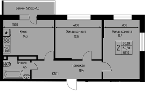 Фото №1: 2-комнатная квартира 61&nbsp;м², 3/3&nbsp;эт. - Берёзовый, Прикубанский внутригородской округ, Прогресс, жилой комплекс Прогресс, мкр. жилой комплекс Нова Вита, ул. имени А.Н. Лодыгина, 6лит7