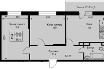 Фото №1: 2-комнатная квартира 61 м², 2/3 эт. - Берёзовый, мкр. жилой комплекс Нова Вита, ул. имени А.Н. Лодыгина, 6лит7