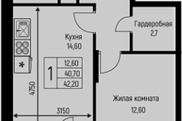 Фото №1: 1-комнатная квартира 42 м², 3/3 эт. - Берёзовый, мкр. жилой комплекс Нова Вита, ул. имени А.Н. Лодыгина, 6лит7