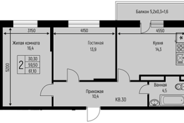 Фото №1: 2-комнатная квартира 61 м², 3/3 эт. - Берёзовый, мкр. жилой комплекс Нова Вита, ул. имени А.Н. Лодыгина, 6лит7