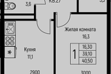 Фото №1: 1-комнатная квартира 40 м², 3/3 эт. - Берёзовый, мкр. жилой комплекс Нова Вита, ул. имени А.Н. Лодыгина, 6лит7