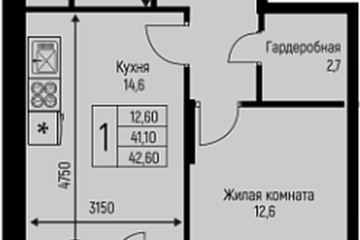 Фото №1: 1-комнатная квартира 42 м², 1/3 эт. - Берёзовый, мкр. жилой комплекс Нова Вита, ул. имени А.Н. Лодыгина, 6лит7