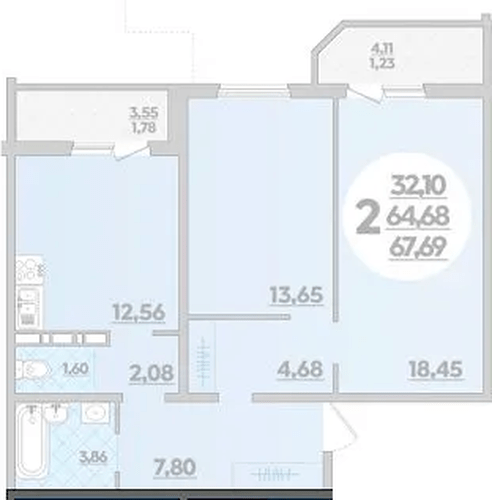 Фото №1: 2-комнатная квартира 67&nbsp;м², 1/16&nbsp;эт. - Краснодар, Прикубанский внутригородской округ, Восточный, мкр. жилой комплекс Квартал № 6