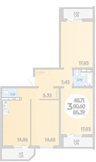 Фото №1: 3-комнатная квартира 85&nbsp;м², 4/16&nbsp;эт. - Краснодар, Прикубанский внутригородской округ, Восточный, мкр. жилой комплекс Квартал № 6