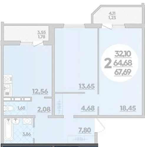 Фото №1: 2-комнатная квартира 67&nbsp;м², 4/16&nbsp;эт. - Краснодар, Прикубанский внутригородской округ, Восточный, мкр. жилой комплекс Квартал № 6