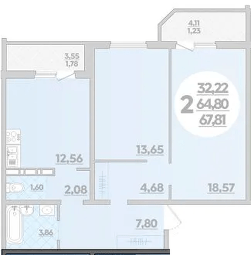 Фото №1: 2-комнатная квартира 67&nbsp;м², 8/16&nbsp;эт. - Краснодар, Прикубанский внутригородской округ, Восточный, мкр. жилой комплекс Квартал № 6