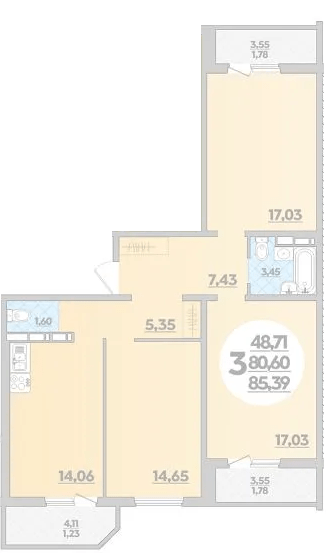 Фото №1: 3-комнатная квартира 85&nbsp;м², 11/16&nbsp;эт. - Краснодар, Прикубанский внутригородской округ, Восточный, мкр. жилой комплекс Квартал № 6