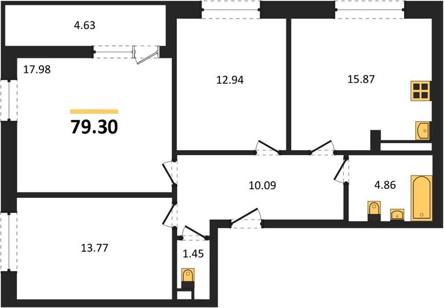 Фото №1: 3-комнатная квартира 79&nbsp;м², 6/18&nbsp;эт. - Краснодар, Прикубанский внутригородской округ, мкр. жилой комплекс Архитектор