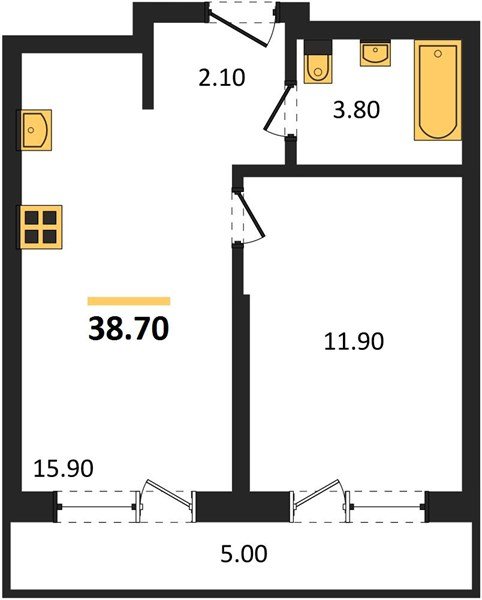 Фото №1: 1-комнатная квартира 38&nbsp;м², 2/18&nbsp;эт. - Краснодар, Прикубанский внутригородской округ, мкр. ЖК Грейд