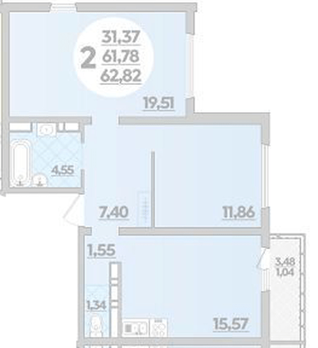 Фото №1: 2-комнатная квартира 62&nbsp;м², 8/12&nbsp;эт. - Майкоп, ул. Михайлова, 7