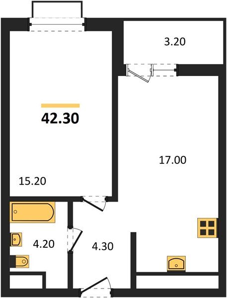 Фото №1: 1-комнатная квартира 42&nbsp;м², 12/16&nbsp;эт. - Яблоновский, мкр. ЖК Мегасити