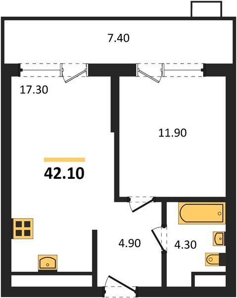 Фото №1: 1-комнатная квартира 42&nbsp;м², 14/16&nbsp;эт. - Яблоновский, мкр. ЖК Мегасити