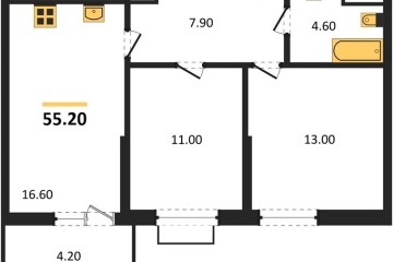 Фото №1: 2-комнатная квартира 55 м², 16/16 эт. - Яблоновский, мкр. ЖК Мегасити,