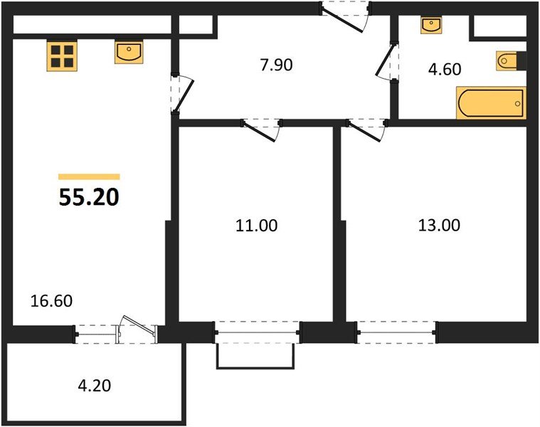 Фото №1: 2-комнатная квартира 55&nbsp;м², 16/16&nbsp;эт. - Яблоновский, мкр. ЖК Мегасити
