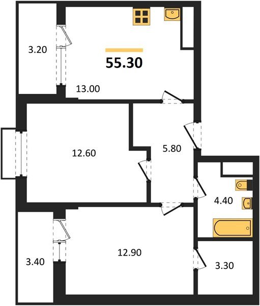 Фото №1: 2-комнатная квартира 55&nbsp;м², 8/16&nbsp;эт. - Яблоновский, мкр. ЖК Мегасити