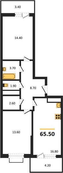 Фото №1: 2-комнатная квартира 65&nbsp;м², 13/16&nbsp;эт. - Яблоновский, мкр. ЖК Мегасити