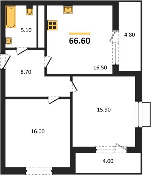 Фото №1: 2-комнатная квартира 66&nbsp;м², 9/16&nbsp;эт. - Яблоновский, мкр. ЖК Мегасити