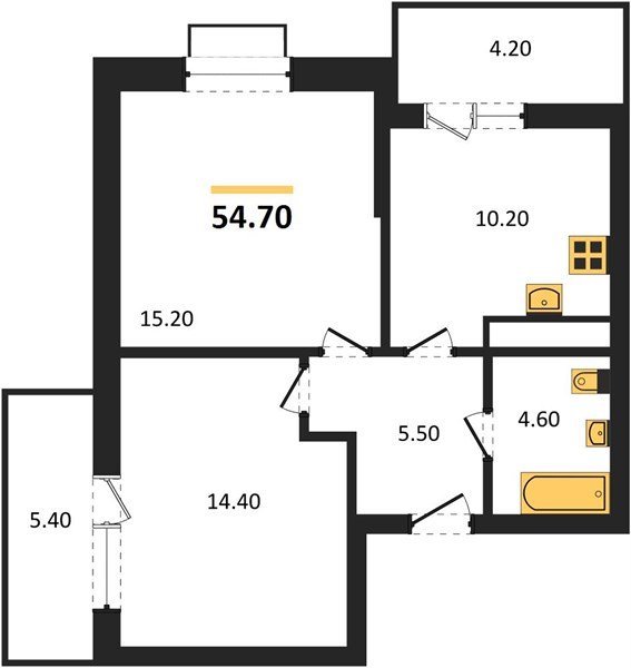 Фото №1: 2-комнатная квартира 54&nbsp;м², 14/16&nbsp;эт. - Яблоновский, мкр. ЖК Мегасити