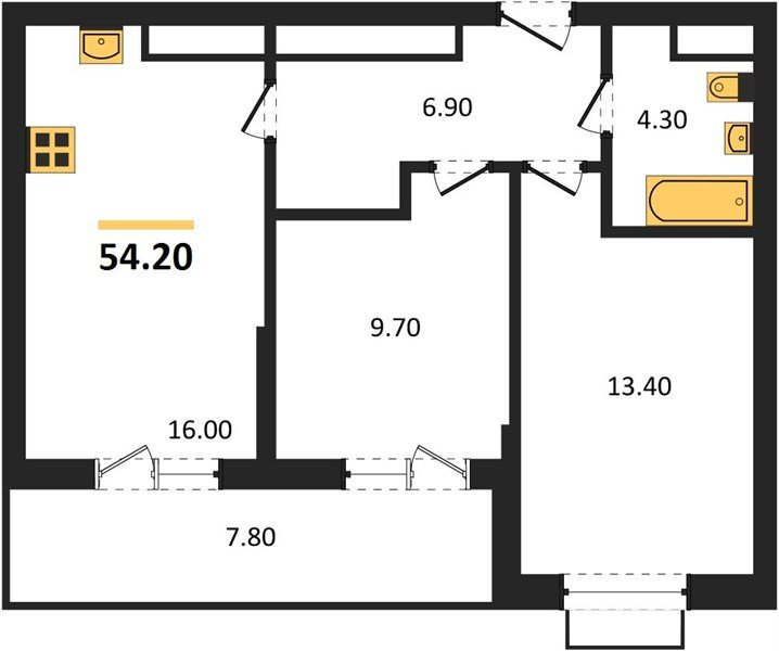 Фото №1: 2-комнатная квартира 54&nbsp;м², 4/16&nbsp;эт. - Яблоновский, мкр. ЖК Мегасити
