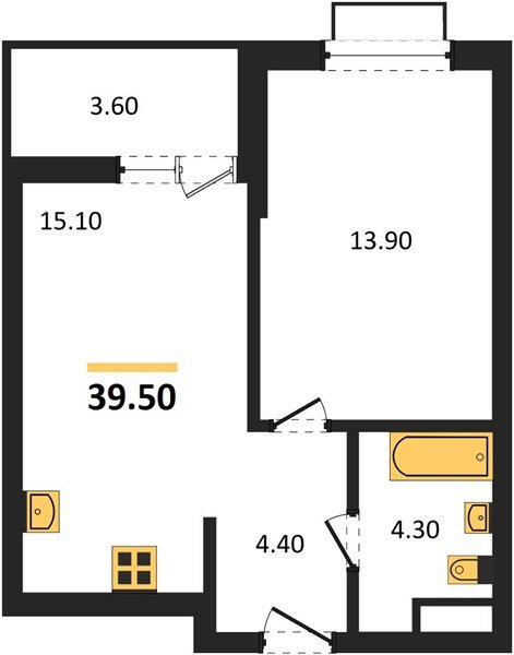 Фото №1: 1-комнатная квартира 39&nbsp;м², 3/16&nbsp;эт. - Яблоновский, мкр. ЖК Мегасити