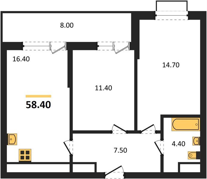 Фото №1: 2-комнатная квартира 58&nbsp;м², 9/16&nbsp;эт. - Яблоновский, мкр. ЖК Мегасити