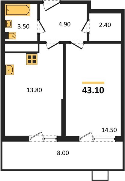 Фото №1: 1-комнатная квартира 43&nbsp;м², 13/16&nbsp;эт. - Яблоновский, мкр. ЖК Мегасити
