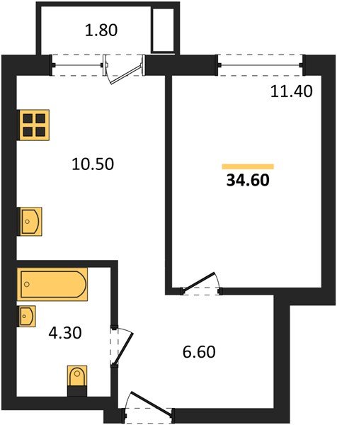 Фото №1: 1-комнатная квартира 34&nbsp;м², 2/18&nbsp;эт. - Краснодар, Прикубанский внутригородской округ, мкр. ЖК Грейд