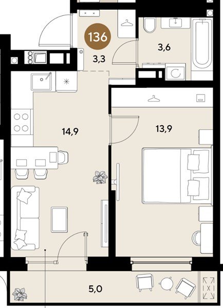 Фото №1: 1-комнатная квартира 40&nbsp;м², 3/18&nbsp;эт. - Краснодар, Прикубанский внутригородской округ, мкр. ЖК Грейд