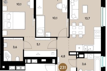 Фото №1: 2-комнатная квартира 51 м², 13/18 эт. - Краснодар, мкр. ЖК Грейд,
