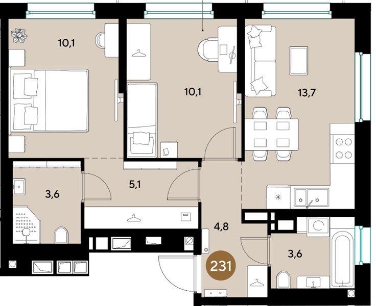 Фото №1: 2-комнатная квартира 51&nbsp;м², 13/18&nbsp;эт. - Краснодар, Прикубанский внутригородской округ, мкр. ЖК Грейд