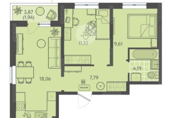 Фото №1: 2-комнатная квартира 53 м², 1/18 эт. - Краснодар, мкр. ЖК Тёплые Края, ул. имени Леона Орбели, 9