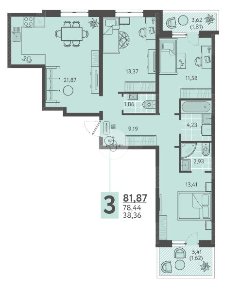 Фото №1: 3-комнатная квартира 81&nbsp;м², 1/18&nbsp;эт. - Краснодар, Прикубанский внутригородской округ, мкр. ЖК Тёплые Края, ул. имени Леона Орбели, 9