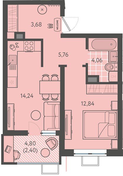 Фото №1: 1-комнатная квартира 42&nbsp;м², 4/18&nbsp;эт. - Краснодар, Прикубанский внутригородской округ, мкр. ЖК Тёплые Края, ул. имени Леона Орбели, 9
